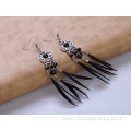 Black Feather Earrings Alloy Pendant Crystal Hook Earrings